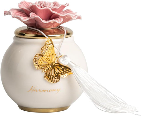 Scatola piccola tonda con fiore e candela profumata decorata con farfalla bomboniera per comunione, cresima, matrimonio Harmony PRMT25056