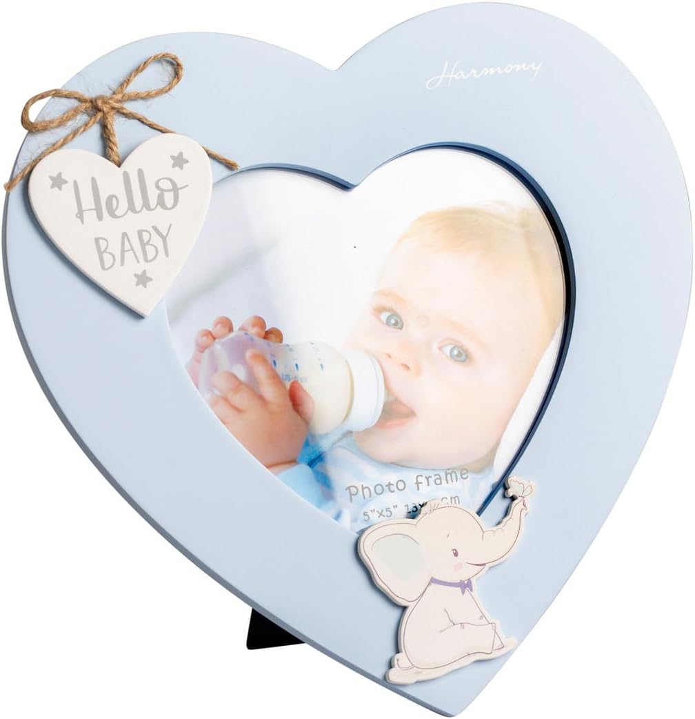 Porta Foto in Legno Cuore con Elefante bomboniera Battesimo e Nascita Bambino Harmony ARNB25215