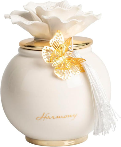 Scatola grande tonda con fiore e candela profumata decorata con farfalla bomboniera per comunione, cresima, matrimonio Harmony PRMT25064
