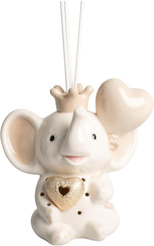 Profumatore elefante in porcellana tortora con led per nascita, battesimo, comunione, cresima bambino bambina Harmony PRCM25240