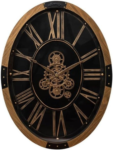 Orologio ovale con ingranaggi in metallo e legno harmony S2521S