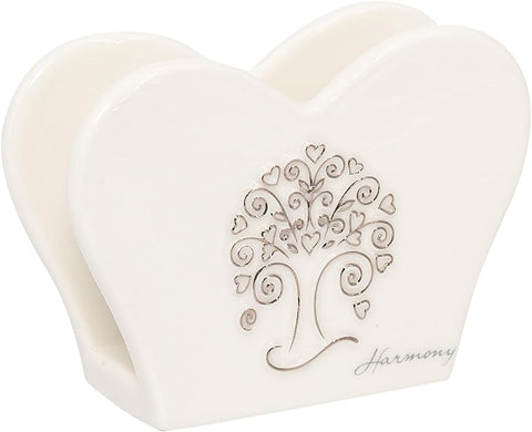 Bomboniera matrimonio portatovaglioli cuore in porcellana bianco decorato con albero della vita harmony PRMT23259
