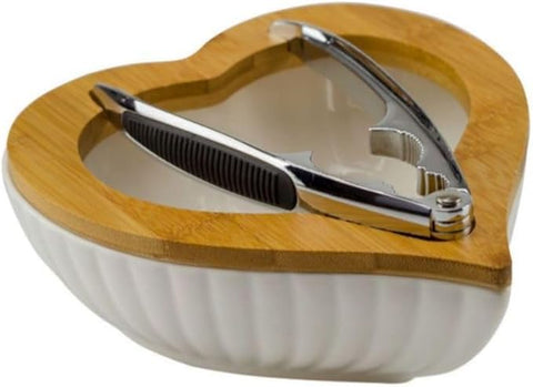 Bomboniera matrimonio set schiaccianoci cuore bianco in porcellana e bamboo harmony PRMT22127