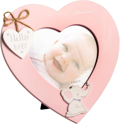 Porta foto in legno cuore con elefante bomboniera battesimo e nascita bambina Harmony ARNB25216