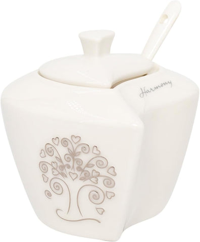 Bomboniera matrimonio zuccheriera in porcellana bianco decorata con albero della vita harmony PRMT23257