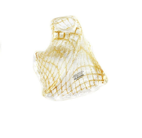 Vetro murano coppa ricambio lampadari, applique, lumetto, lampada trasparente con decoro ambra coll. ventola