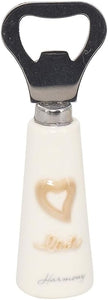 Bomboniera matrimonio apribottiglie in porcellana bianco e tortora decorato harmony PRMT23245