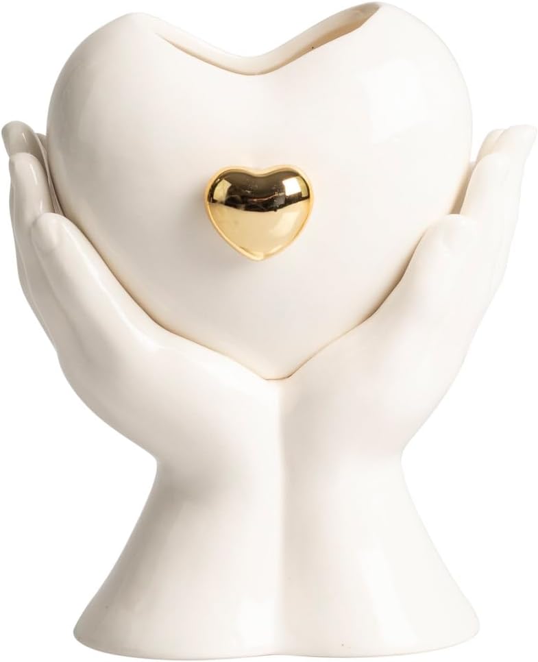 Porta candela mani con cuori in porcellana bomboniera per comunione, cresima, matrimonio Harmony PRMT25071