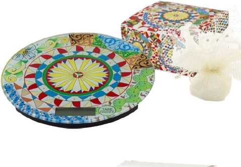 Bomboniera matrimonio bilancia da cucina rotonda con decoro maioliche multicolore harmony SNVT22177
