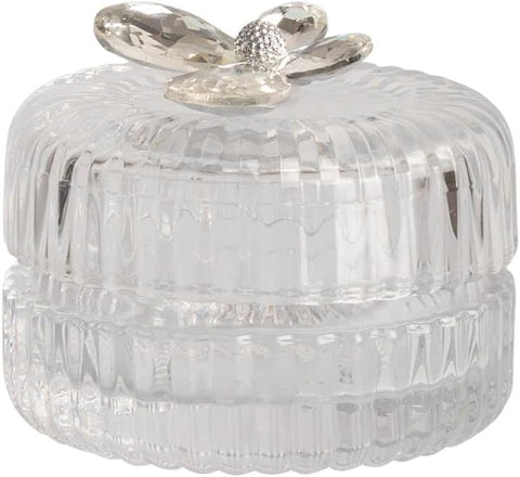 Scatolina in vetro tonda con righe farfalla in cristallo bomboniera per matrimonio, comunione, cresima, Harmony SNVT25038
