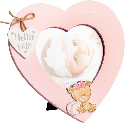 Porta Foto in Legno Cuore con orsetto bomboniera Battesimo e Nascita Bambina Harmony ARNB25218