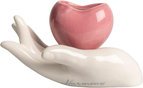 Mano con cuore porta candela in porcellana bomboniera per cresima, comunione, matrimonio, Harmony PRMT25106