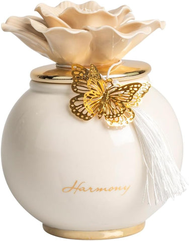 Scatola grande tonda con fiore e candela profumata decorata con farfalla bomboniera per comunione, cresima, matrimonio Harmony PRMT25235