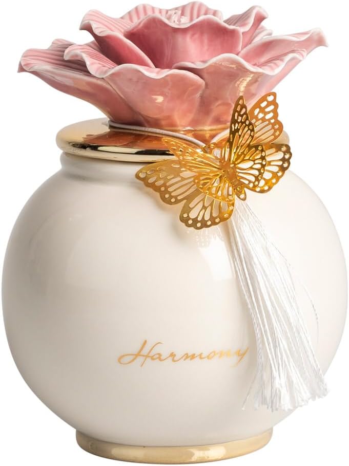 Scatola grande tonda con fiore e candela profumata decorata con farfalla bomboniera per comunione, cresima, matrimonio Harmony PRMT25066