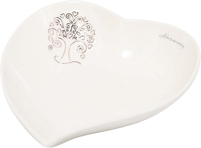 Bomboniera matrimonio piattino cuore in porcellana bianco con decorazione albero della vita harmony PRMT23258