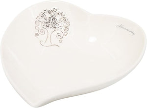 Bomboniera matrimonio piattino cuore in porcellana bianco con decorazione albero della vita harmony PRMT23258
