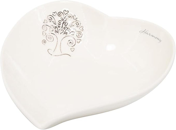 Bomboniera matrimonio piattino cuore in porcellana bianco con decorazione albero della vita harmony PRMT23258