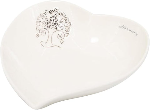 Bomboniera matrimonio piattino cuore in porcellana bianco con decorazione albero della vita harmony PRMT23258