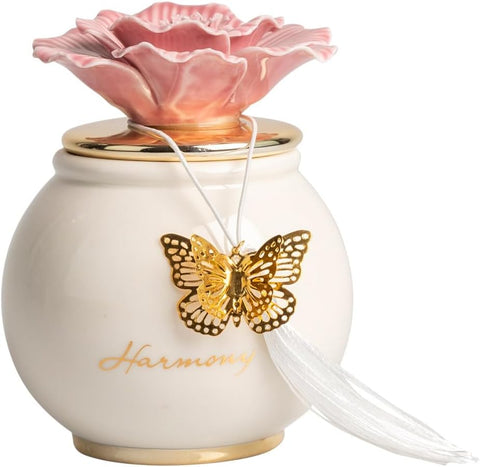 Scatola media tonda con fiore e candela profumata decorata con farfalla bomboniera per comunione, cresima, matrimonio Harmony PRMT25065