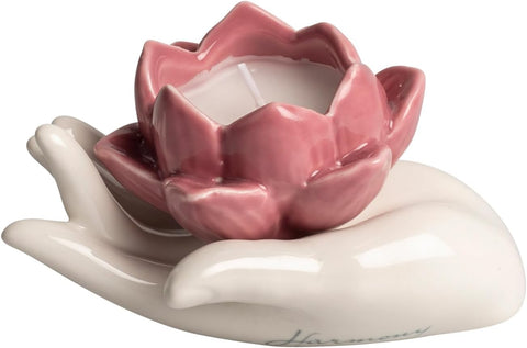 Mano con fiore porta candela in porcellana bomboniera per comunione, cresima, matrimonio Harmony PRMT25103