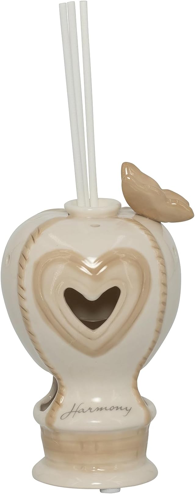 Bomboniera matrimonio profumatore con bastoncini e led mongolfiera in porcellana bianco e tortora harmony PRMT23021