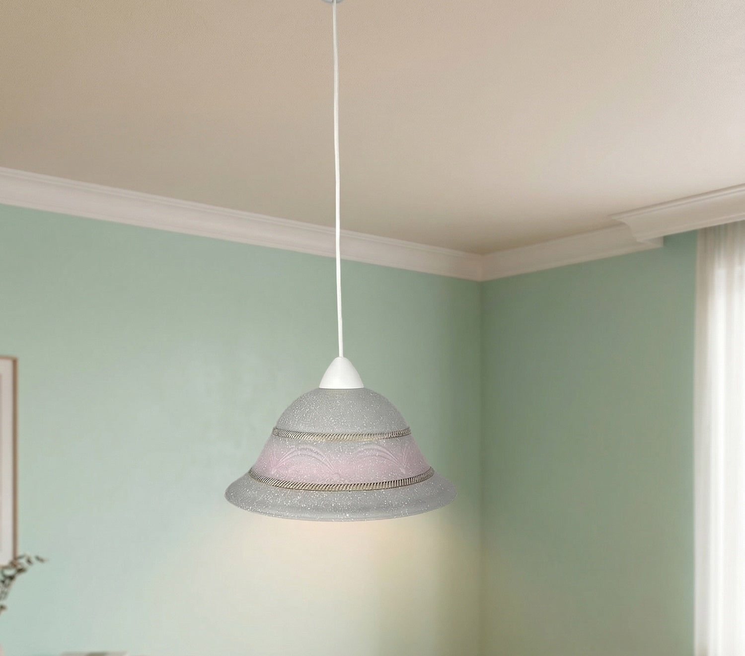 Lampadario a Sospensione Ingresso Classico in Vetro, 1 Luce, per Cucina, Bagno, Camera, Soggiorno, Scala, Corridoio art. corona rosa