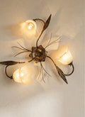 Plafoniera da soffitto classica a 3 luci in ferro battuto e vetro realizzata e decorata artigianalmente coll. ralph