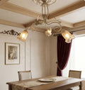 Lampadario a 3 luci classico in ferro battuto e vetro realizzato e decorato artigianalmente coll. steven