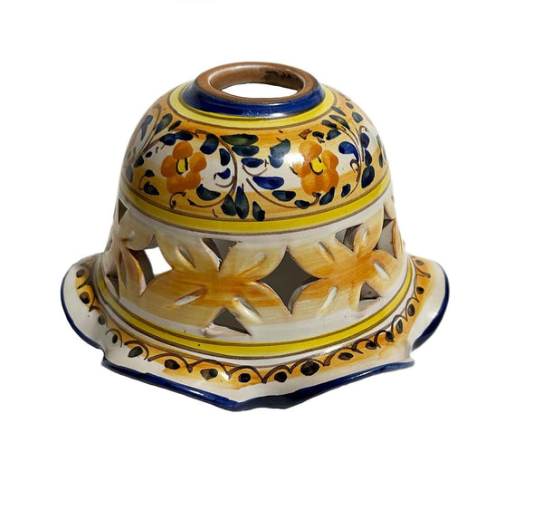 Coppa in ceramica per lampadario, ricambio per lampadario applique plafoniera firmato e decorato a mano dai maestri ceramisti di santo stefano di camastra (Arancio rombo)