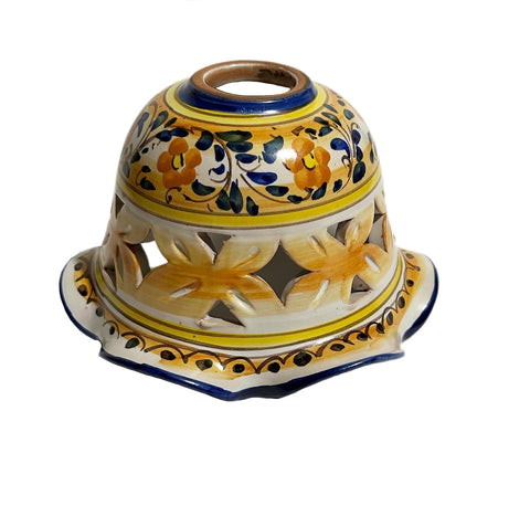 Coppa in ceramica per lampadario, ricambio per lampadario applique plafoniera firmato e decorato a mano dai maestri ceramisti di santo stefano di camastra (Arancio rombo)