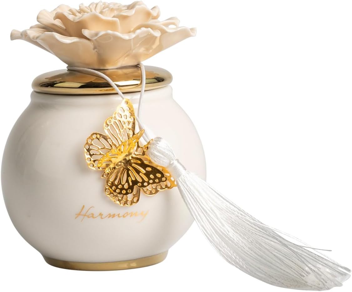Scatola piccola tonda con fiore e candela profumata decorata con farfalla bomboniera per comunione, cresima, matrimonio Harmony PRMT25057