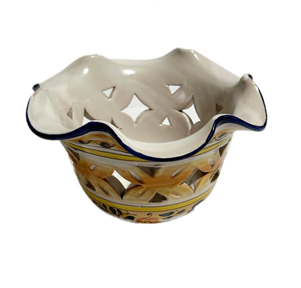 Coppa in ceramica per lampadario, ricambio per lampadario applique plafoniera firmato e decorato a mano dai maestri ceramisti di santo stefano di camastra (Arancio rombo)