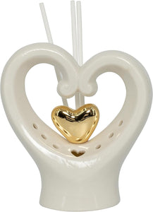 Bomboniera matrimonio profumatore con bastoncini cuore in porcellana decorato bianco e oro harmony PRMT23041