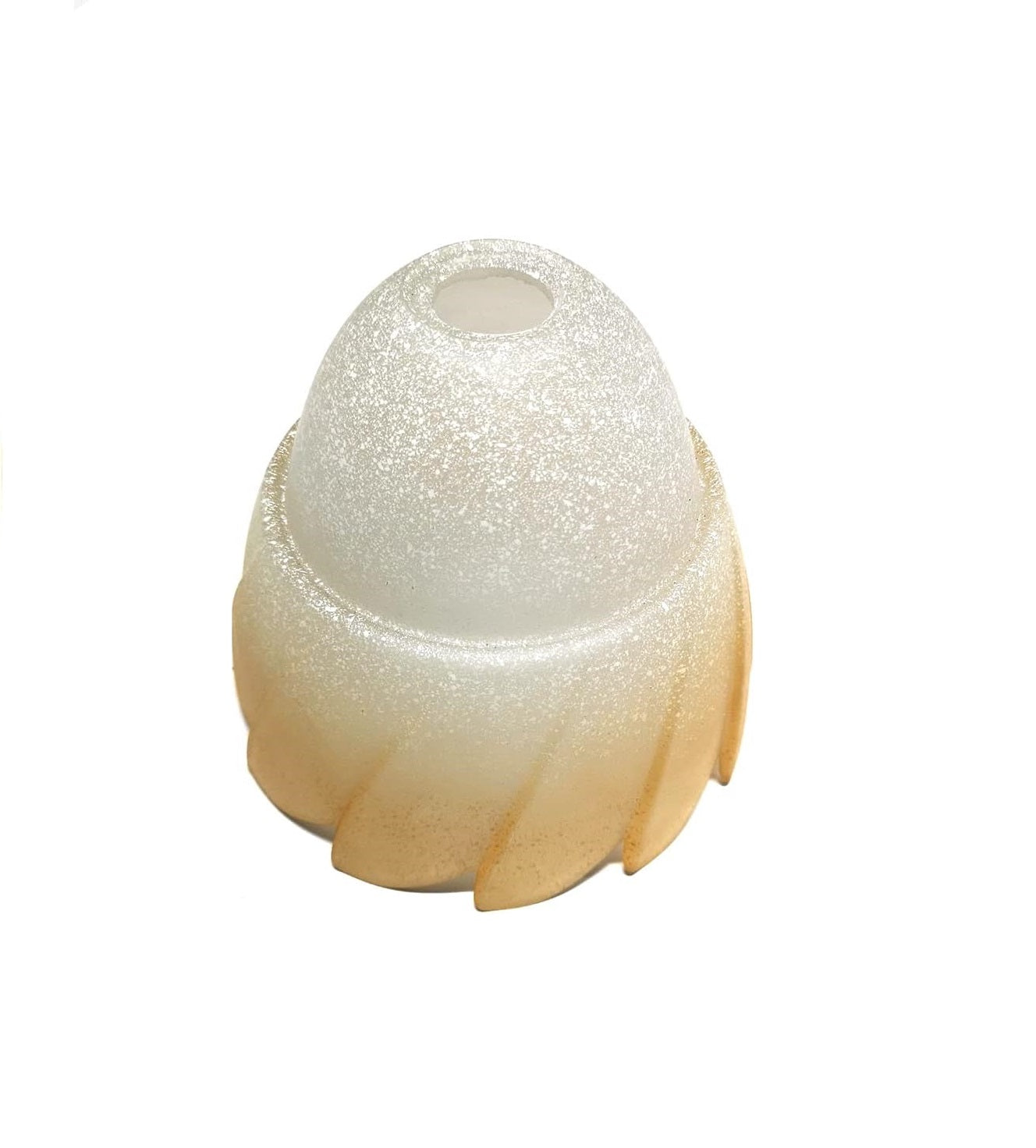 Vetro coppa ricambio lampadari, applique, lumetto, lampada vetro scavo liscio puntinato bianco sfumato ambra coll. onda ambra