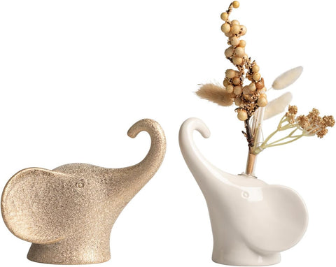 Profumatore set coppia teste di elefanti in porcellana bianco e oro bomboniera per comunione, cresima, matrimonio, Harmony PRMT25017