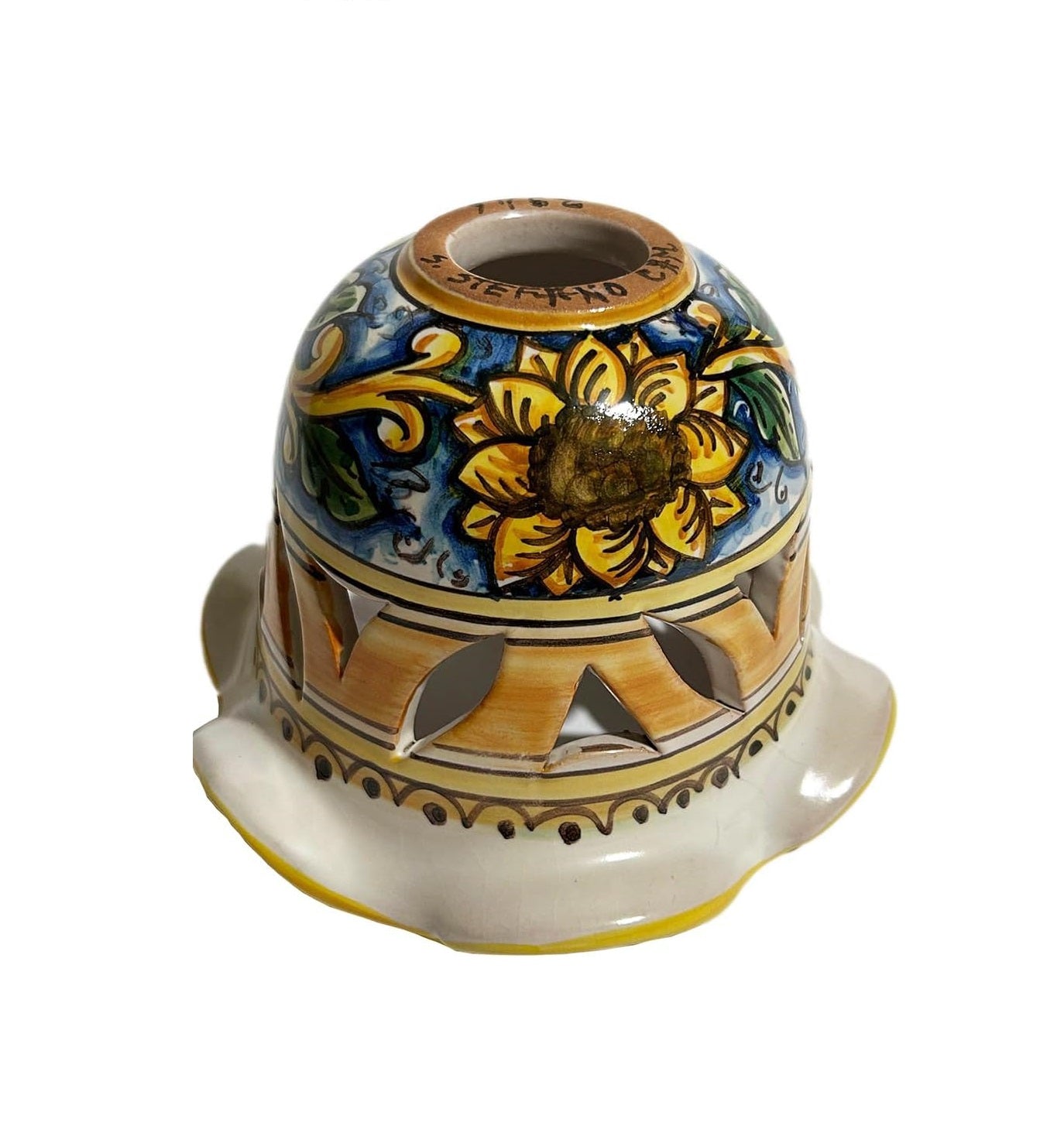 Coppa in ceramica per lampadario, ricambio per lampadario applique plafoniera firmato e decorato a mano dai maestri ceramisti di santo stefano di camastra (Barocco arancio)