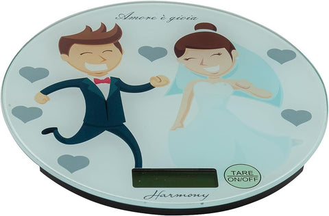 Bomboniera matrimonio bilancia da cucina rotonda con decoro sposi harmony SNVT23103