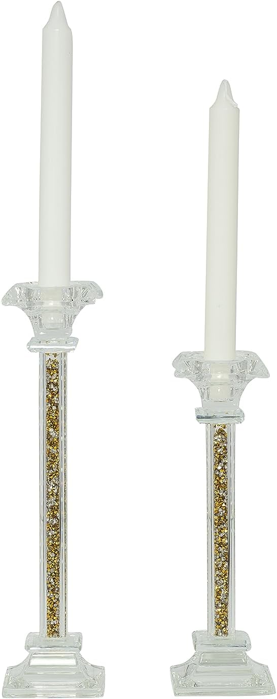 Bomboniera matrimonio coppia porta candela in cristallo con glitter oro harmony SNVT23033