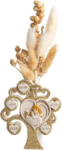 Profumatore albero della vita decorato con cuori e glitter oro per comunione bambina Harmony RSCM25040