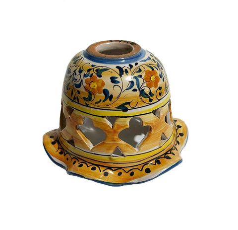 Coppa in ceramica per lampadario, ricambio per lampadario applique plafoniera firmato e decorato a mano dai maestri ceramisti di santo stefano di camastra (Arancio quadrifoglio)