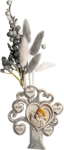 Profumatore albero della vita decorato con cuori e glitter argento per comunione bambina Harmony RSCM25044