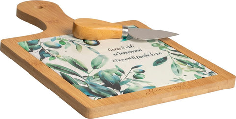 Tagliere in porcellana e legno con coltellino bomboniera per matrimonio Harmony PRMT25075