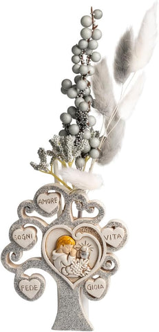Profumatore albero della vita decorato con cuori e glitter argento per comunione bambino Harmony RSCM25043