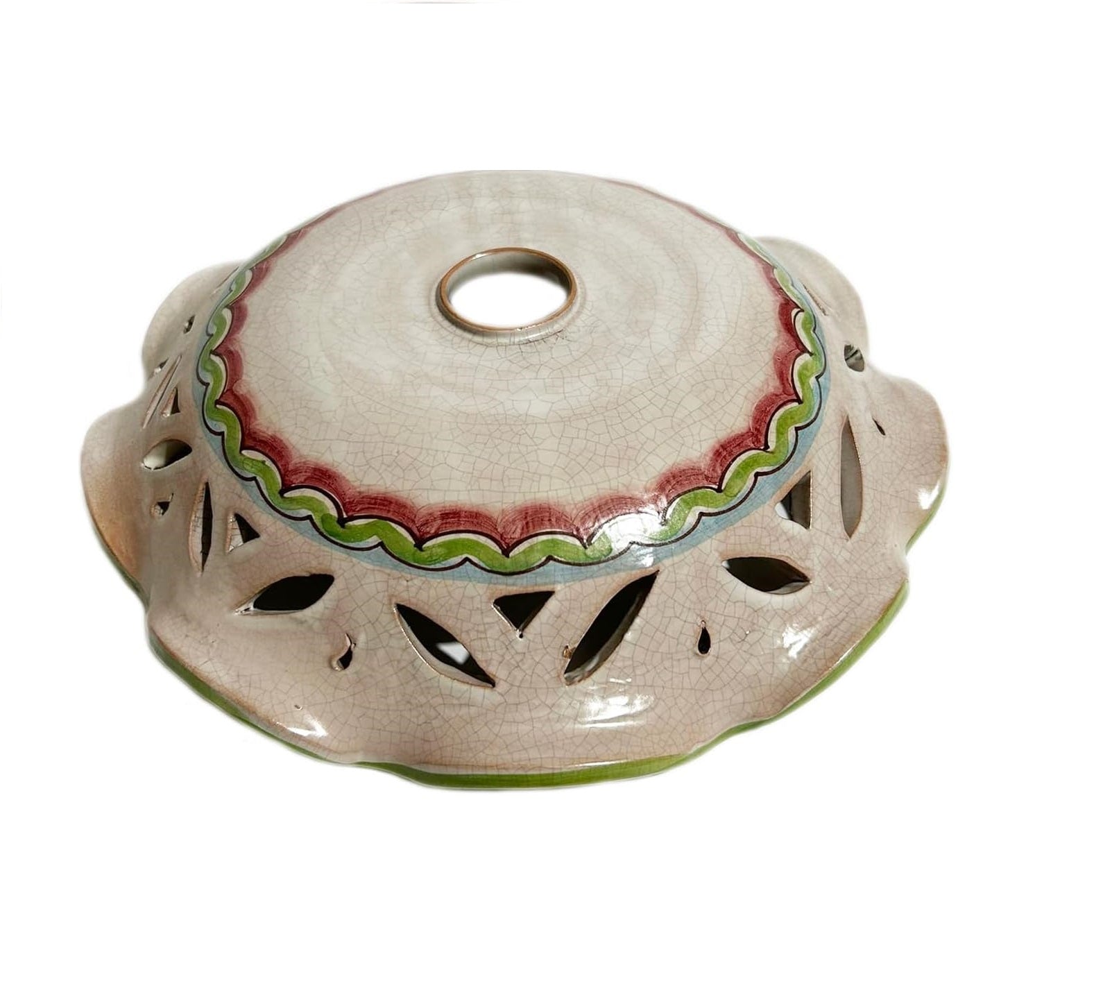 Piatto in ceramica ricambio per lampadario firmato e decorato a mano dai maestri ceramisti di santo stefano di camastra art. melograno antic