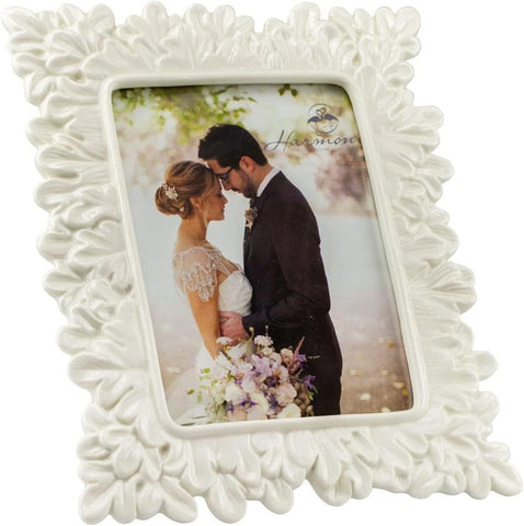 Bomboniera matrimonio portafoto elegante in porcellana decorato bianco harmony PRMT21364