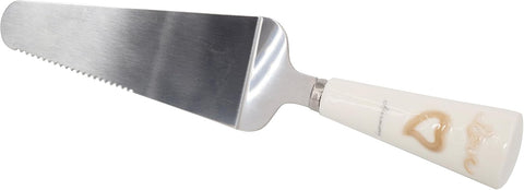 Bomboniera matrimonio pala per torta in porcellana bianco e tortora decorata harmony PRMT23246