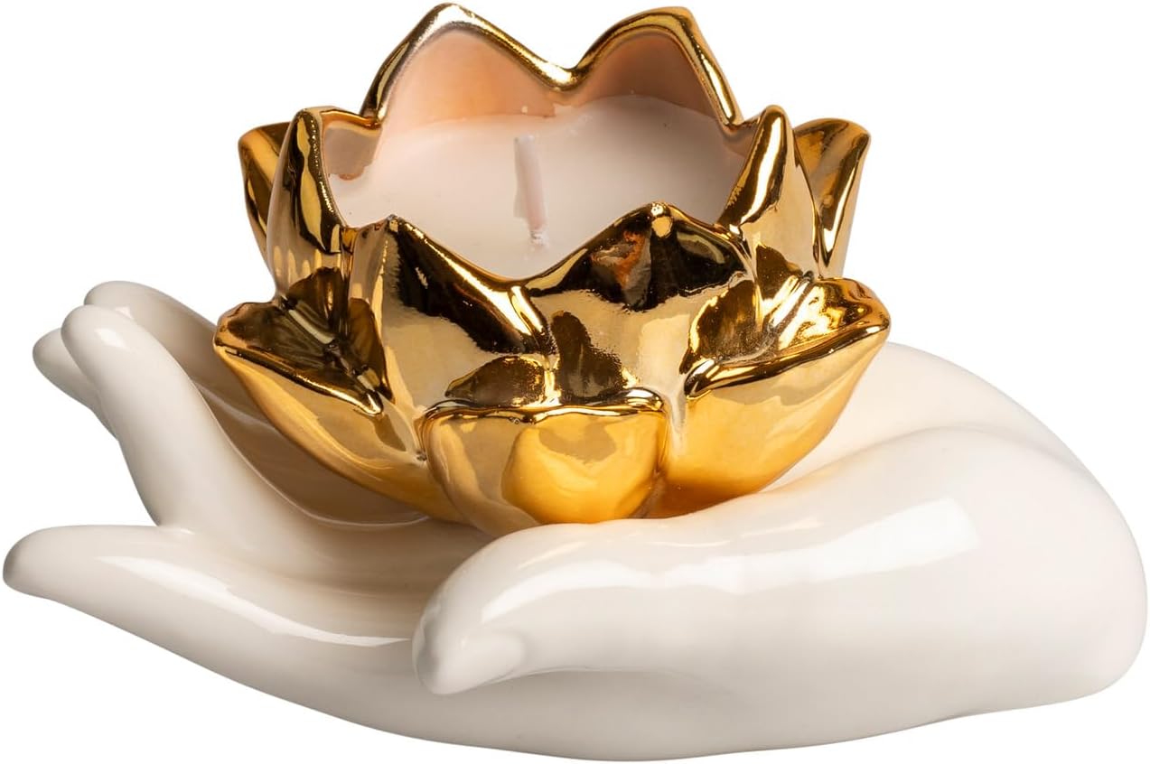 Mano con fiore porta candela in porcellana bomboniera per comunione, cresima, matrimonio Harmony PRMT25102