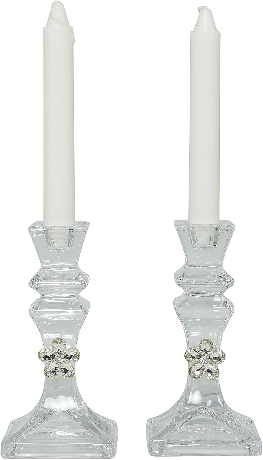 Bomboniera matrimonio set 2 porta candele in vetro con fiore in cristallo harmony S2461G