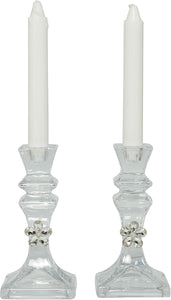 Bomboniera matrimonio set 2 porta candele in vetro con fiore in cristallo harmony S2461G