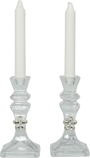 Bomboniera matrimonio set 2 porta candele in vetro con fiore in cristallo harmony S2461G